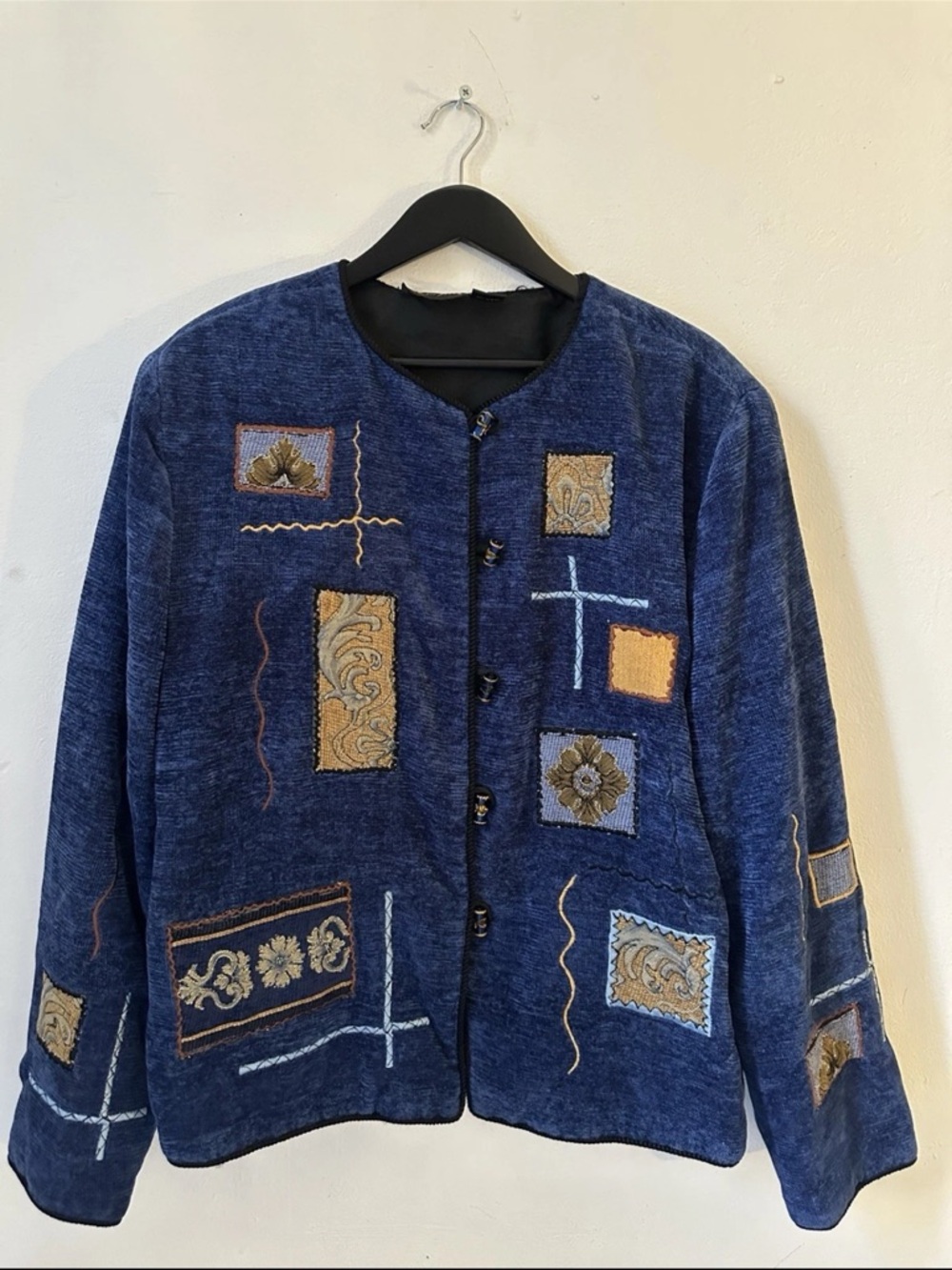 Julian Taylor Jacket Womens Large Blue Embroidered Button Front Rayon Blend